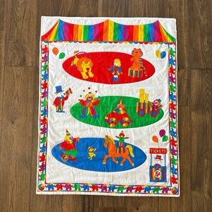 Vintage 1985 Rainbow Circus Clown Quilted Nursery Throw 43" x 33"